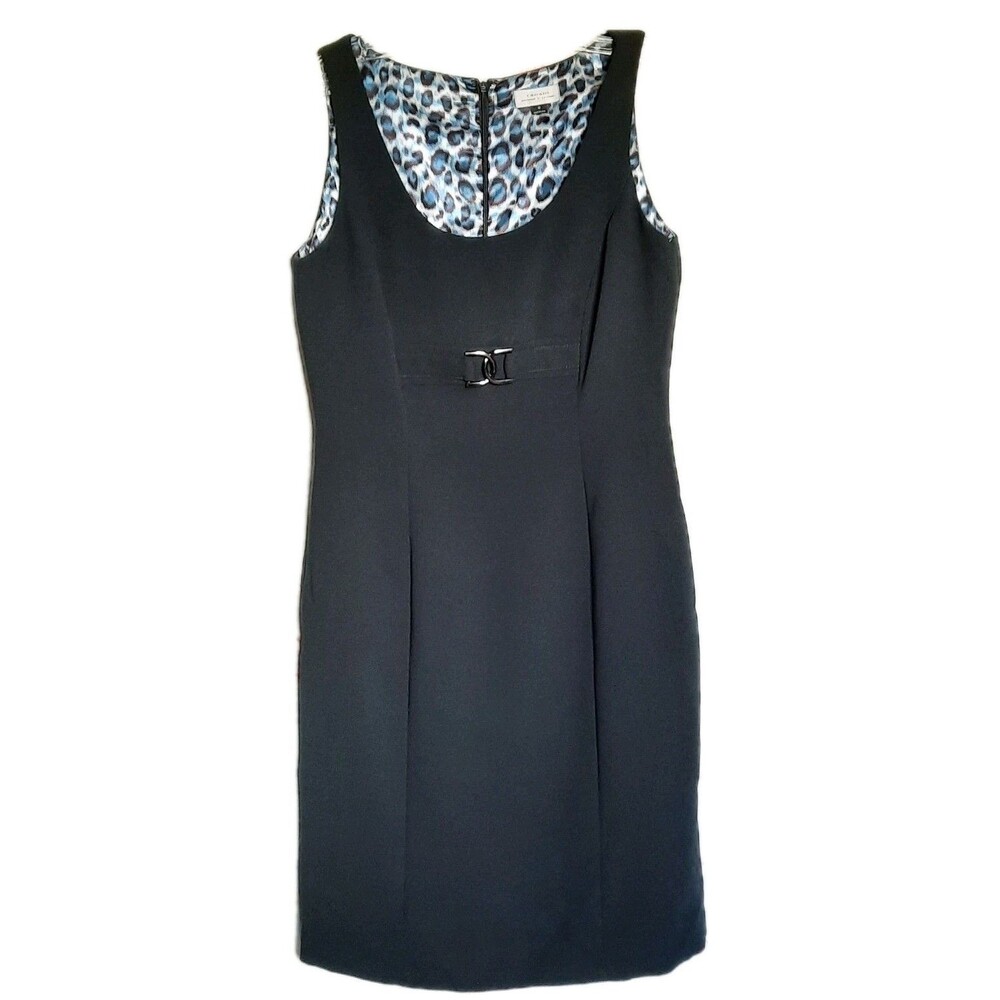 Tahari Arthur S Levine ASL Black Sleeveless Knee Length Sheath Dress Buckle Sz 8